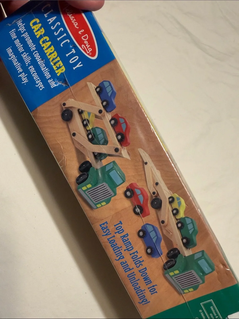 Melissa & Doug Wooden Car Carrier with Green Truck and Colorful Cars